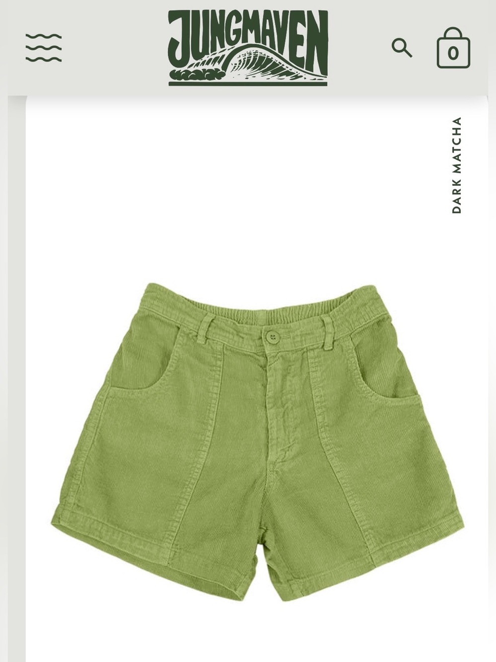 Jungmaven Venice High-Waist Shorts in a Matcha Color Sz Small